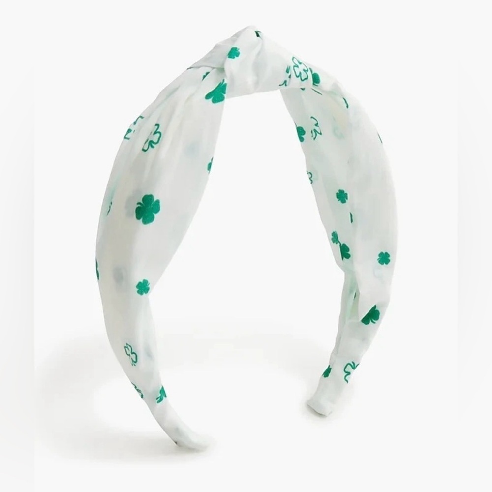 J. Crew White Headband with Green Clover Motif